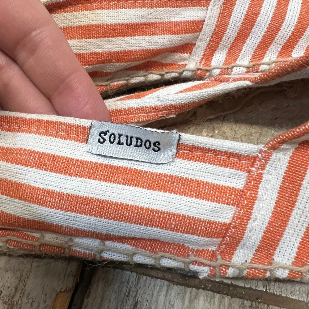 Soludos Orange White Striped Canvas Espadrille Flat Slip On Shoes Size 38